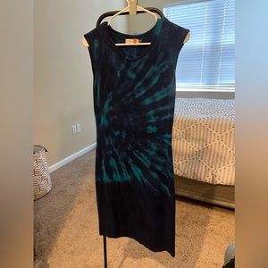 CALVIN KLEIN Navy blue with a turquoise tie dye pattern.